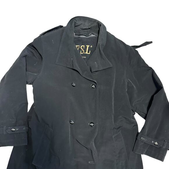 F. S. L. Women's Black Trench Coat Removable Lining Size 8 - Picture 3 of 7